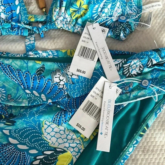 Bleu Rod Beattie Talk Sliding Triangle Bikini Top Sarong Hipster Bottom Size 14 - Picture 10 of 10